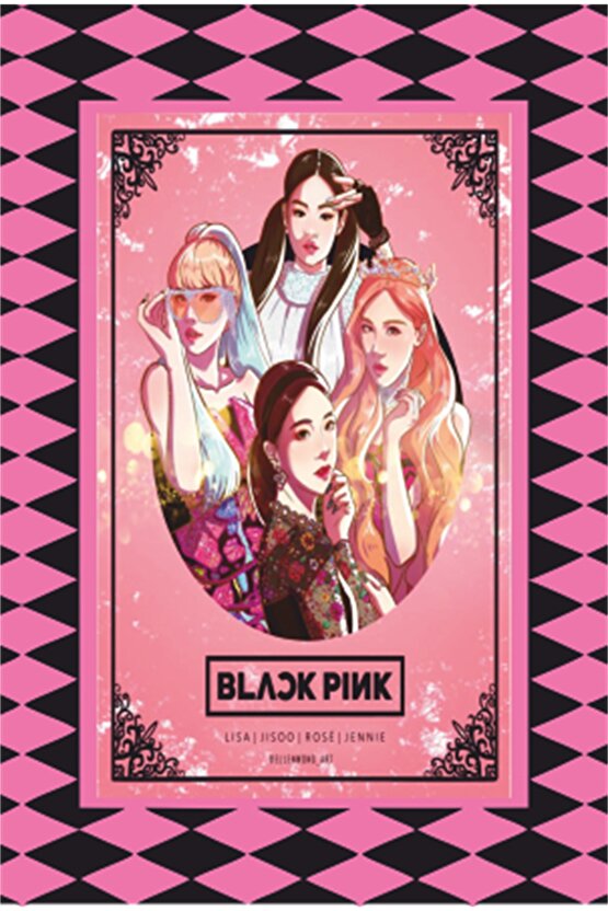 K-pop Black Pink Çerçeve Görünümlü Retro Ahşap Poster-18