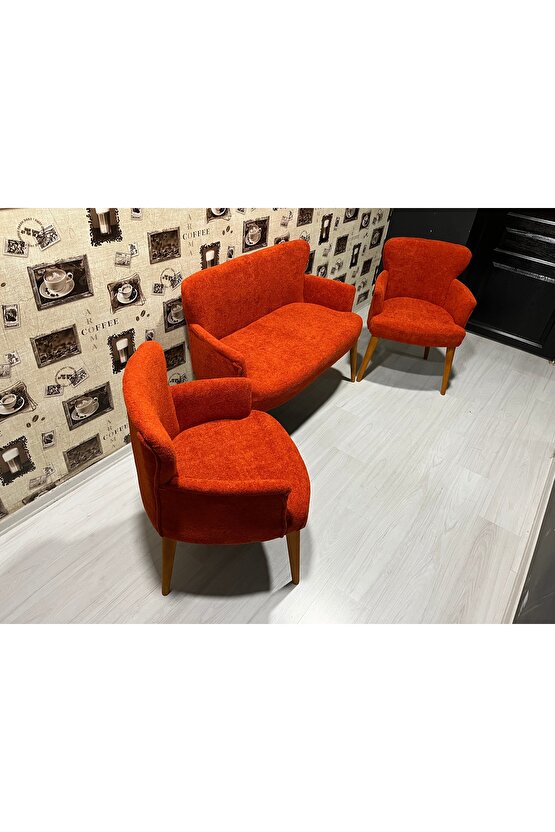 Nev elizzan çay seti turuncu berjer koltuk tekımı 2 1 1