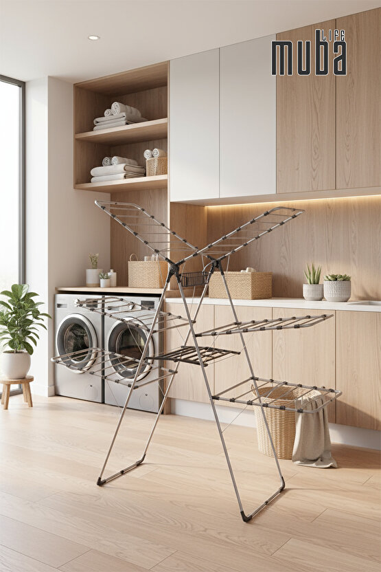 3 Katlı Borulu Çamaşır Kurutmalık Borulu 3 Katlı Ekstra Dayanıklı 3 Katlı Çamaşır Askısı