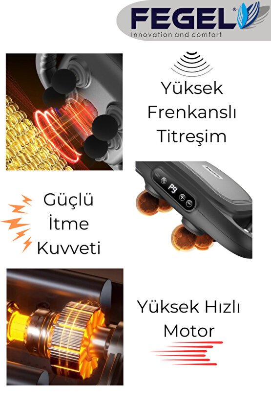 Pulsezen 6x Şarjlı Masaj Tabancası – 6 Başlık, 9 Mod, Derin Kas Gevşetme Ve Rahatlama