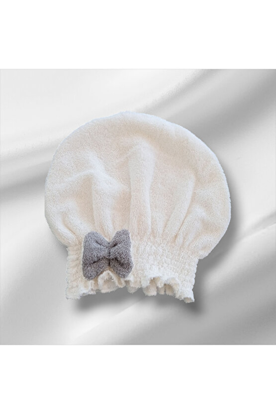 Saç Kurulama Banyo Duş Bonesi – %100 Pamuk , Fiyonklu Siyah