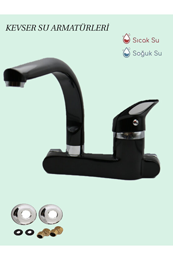 Meriç Aplike Siyah Mutfak Bataryası Balık Boru