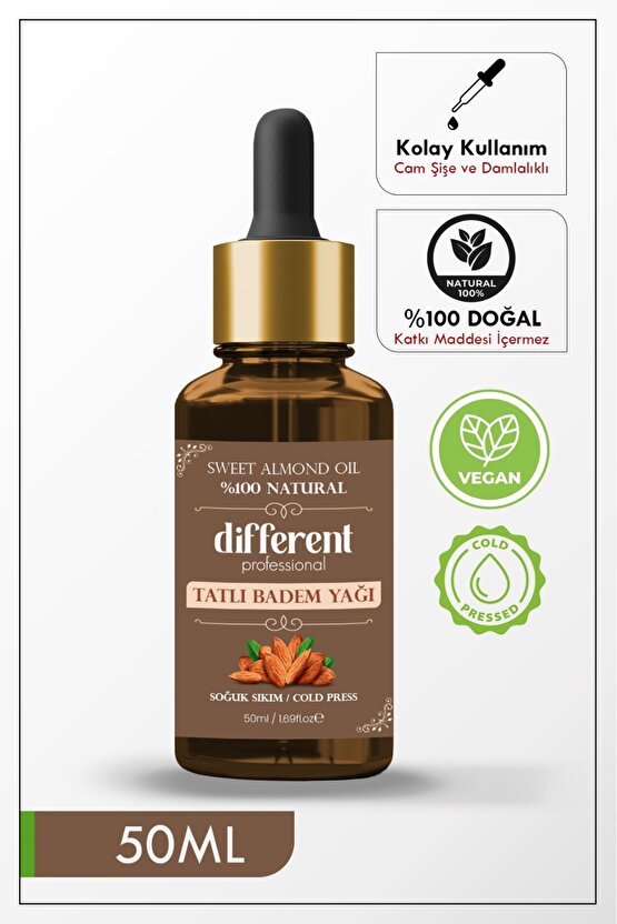 Tatlı Doğal Badem Yağı Saf Soğuk Pres 50 ml