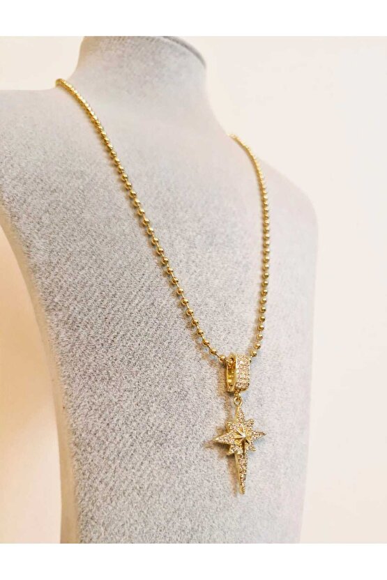 Zirkon Taş %100 Çelik Kolye Paslanmaz Sallantılı Kutup Yıldızı Kolye