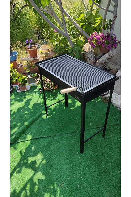 Ayaklı Demir Mangal 40x70 Yerden Yüksekliği 75 Cm Seyyar Portatif Mil Izgara AĞIR VE BÜYÜK
