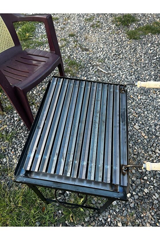 12 Kg Demir 40x50 Oluklu Köfteci Izgaralı Mangal Geçmeli Portatif Ayaklı 55 Cm Ayaklar