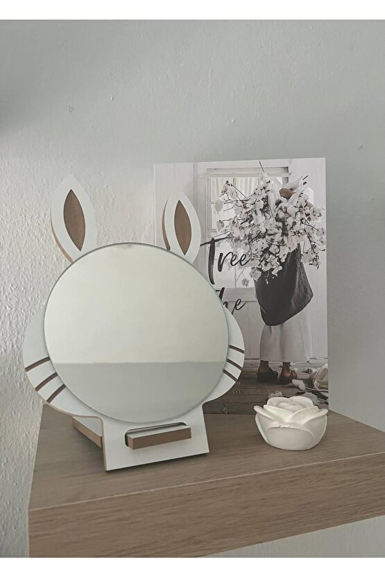 Masaüstü Beyaz Renk Hediyelik Dekoratif Makyaj Aynasi,tavşan Kulaklı,sevimli Ayna, Çocuk Ve Genç Ayn