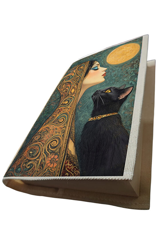 Kedi Desenli Bez Kitap Kılıfı – Sanatsal Baskılı Kumaş Kitap Kabı, Kitap Koruyucu Kılıf 5