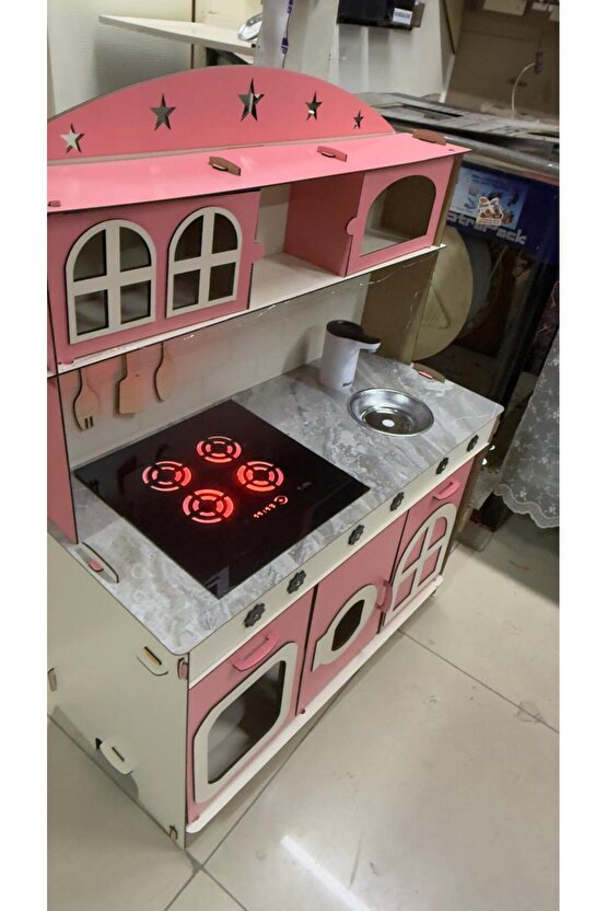 Su Akan Ankastreli Ledli Ahşap Oyuncak Mutfak - 3 Mm Seçeneğiyle