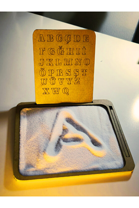 Montessori Kum Tepsisi Ahşap Alfabe Hediyeli , Büyük Boy 50*50 cm