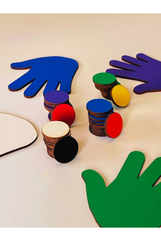 Akıllı Eller, 4 Adet Ahşap El ve 40 Adet Ahşap Çip, Montessori Oyuncak, Eğitici Ahşap Oyuncak,