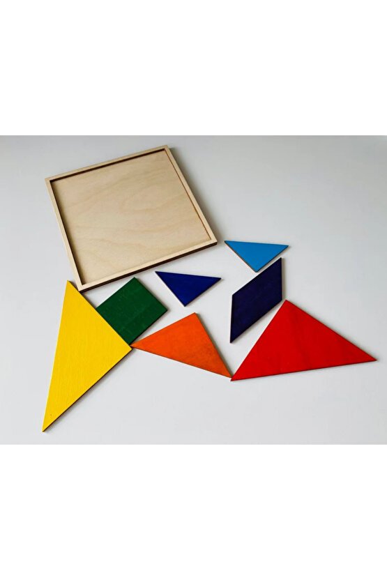 7 Parça Eğitici Renkli Ahşap Orta Boy Tangram Akıl Zeka Mantık Ve Strateji Oyunu