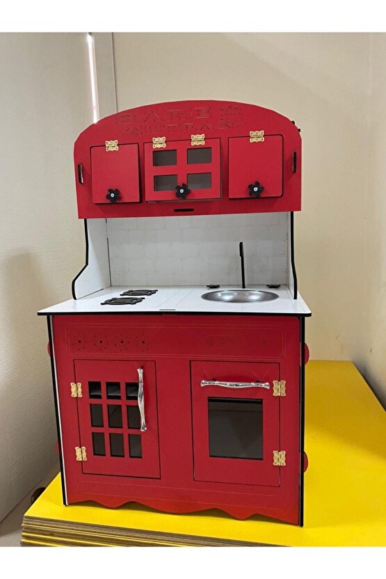 Montessori Eğitici Ahşap Oyuncak Mutfak 6mm 80x55 Kırmızı-beyaz