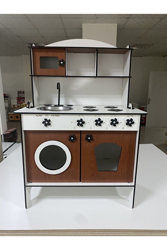 Montessori Eğitici Ahşap Oyuncak Mutfak Dolabı 6mm Ceviz Renk 80x60