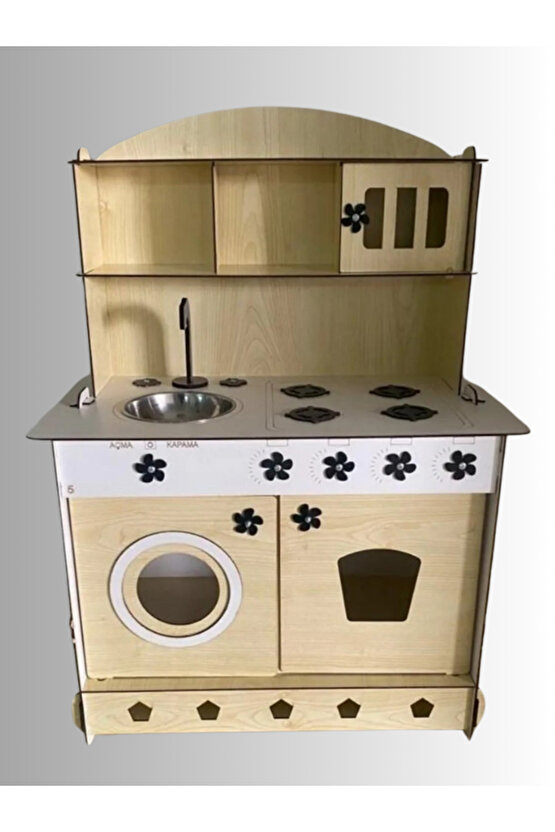 Montessori Eğitici Ahşap Oyuncak Mutfak Dolabı 3mm Akça Ağaç 84*60