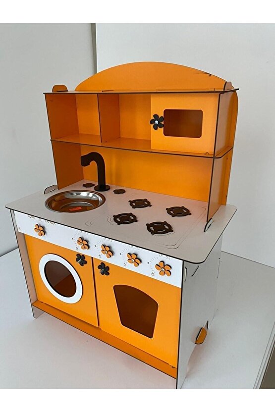Montessori Eğitici Ahşap Çocuk Oyuncak Mutfak - Turuncu Renk - 3 Mm 84x60 Cm