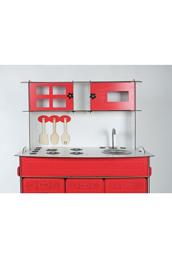 3 Kapaklı Ahşap Oyuncak Mutfak