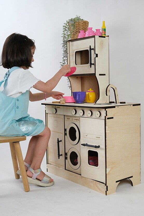 Oyuncak Mutfak, 10mm Kontra Ağaç, Mutfak Seti Oyuncak, Ahşap Oyuncak Mutfak,