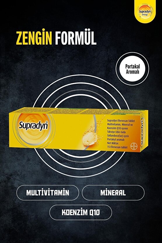 15 Efervesan Tablet | Koenzim Q10, Multivitamin Ve Mineral Içeren Takviye Edici Gıda
