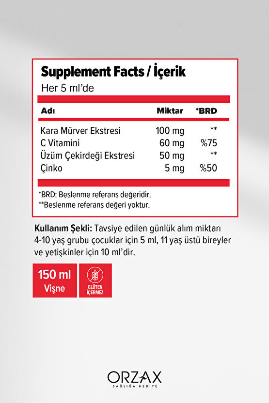 Sambucus Sanbucus Nigra C Vitamini Çinko Üzüm Çekirdeği Ekstresi 150 ml