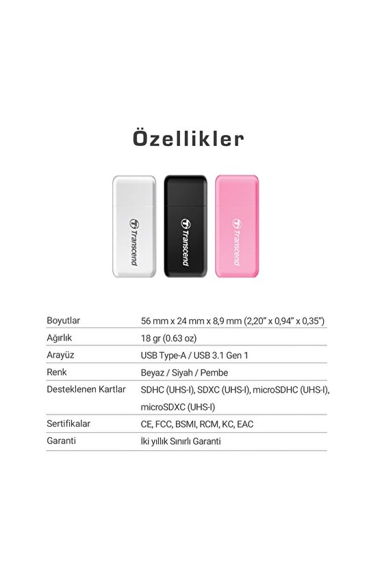 Ts-rdf5k Sdmicrosd Usb 3.1 Kart Okuyucu Siyah