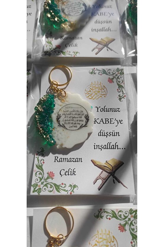 Hac Kabe Umre 8 Adet - Hediyelik - Nazar Duası Baskılı Anahtarlık - Hatıra İsimli Kartlı