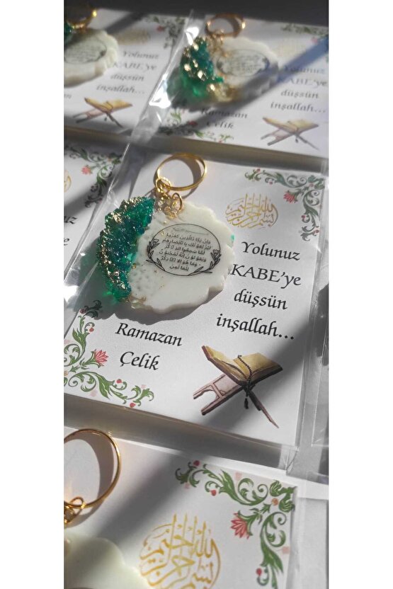 Hac Kabe Umre 8 Adet - Hediyelik - Nazar Duası Baskılı Anahtarlık - Hatıra İsimli Kartlı