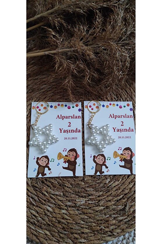 Doğum Günü Hediyelik Incili Yıldız Anahtarlık 8 Adet Anı Kartlı