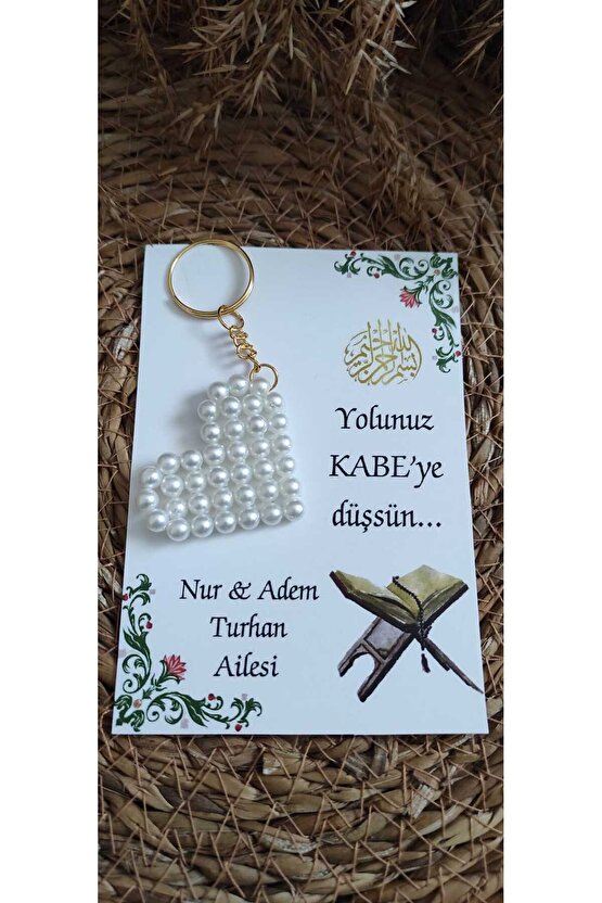 Kabe Hac Umre Hediyelik Incili Kalp Anahtarlık 8 Adet