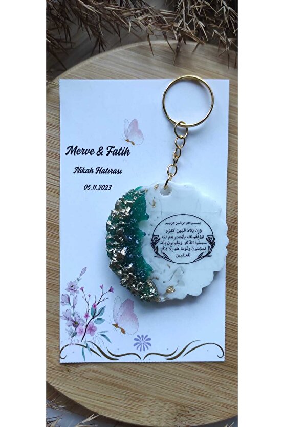 Epoksi Hediyelik Anahtarlık Özel Tasarım Kart Nazar Ayeti Baskı 10 Adet-söz-nişan-nikah-kına-mevlüt