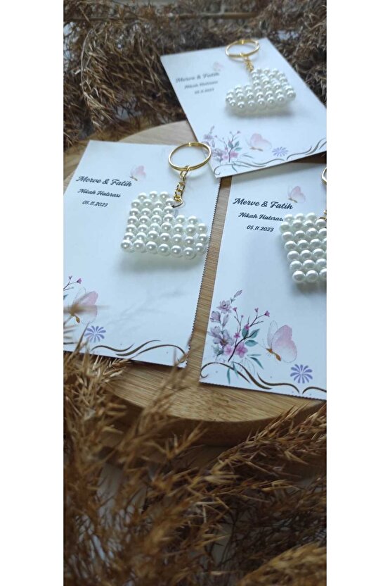 İncili Yıldız Hediyelik Anahtarlık Özel Tasarım Kart 8 Adet Söz-nişan-nikah-kına-mevlüt-baby Shower