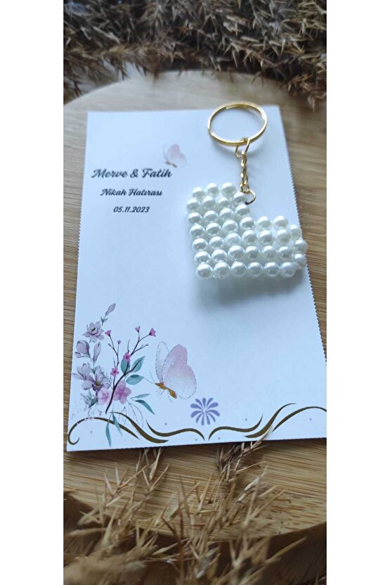 İncili Yıldız Hediyelik Anahtarlık Özel Tasarım Kart 8 Adet Söz-nişan-nikah-kına-mevlüt-baby Shower