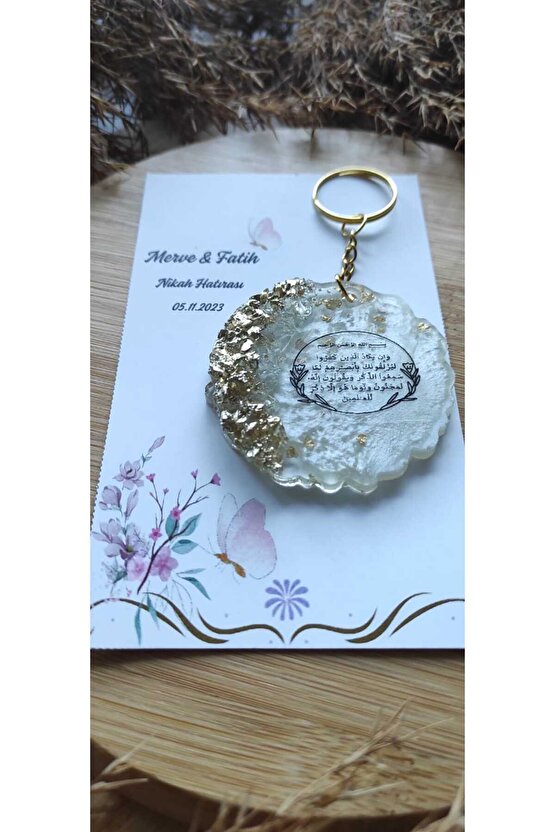 Epoksi Hediyelik Anahtarlık 8 Adet-nazar Ayeti Baskılı-kişiye Özel Tasarım Kart-söz-nişan-nikah