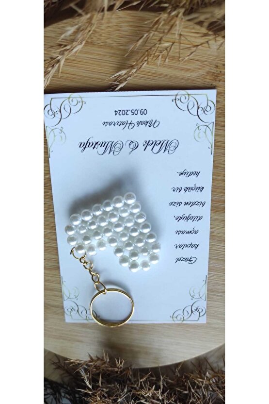 Birgülce Incili Kalp Hediyelik Anahtarlık 10 Adet Söz-nişan-nikah-mevlüt- Özel Tasarım Hatıra