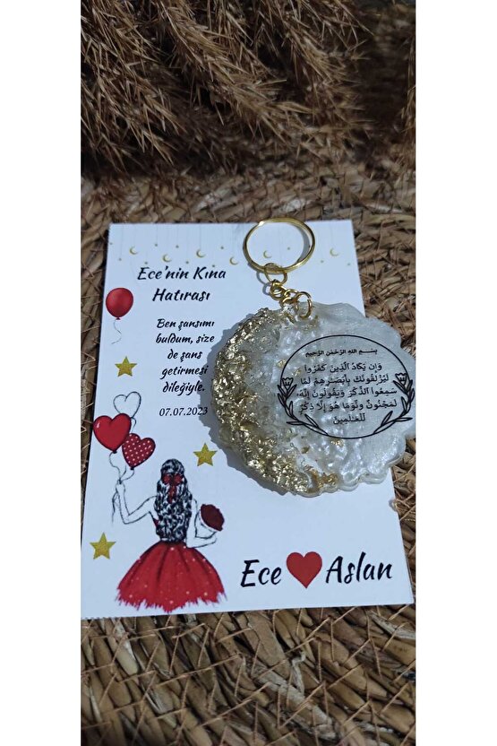Kına Gecesi Hediyelik Epoksi 8 Adet Nazar Ayeti Baskılı Anahtarlık-söz-nişan-nikah Hatırası