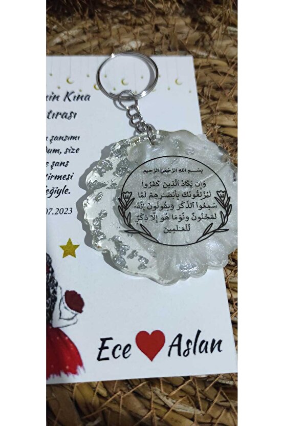 Kına Gecesi Hediyelik Epoksi 8 Adet Nazar Ayeti Baskılı Anahtarlık-söz-nişan-nikah Hatırası