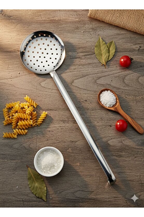 4 Parça Paslanmaz Çelik Endüstriyel Servis Seti - Kepçe, Kevgir, Kaşık ve Spatula Takımı 1810 304