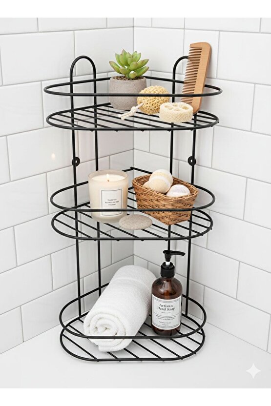 3 Katlı Metal Banyo ve Mutfak Düzenleyici Köşe Rafı 50 cm