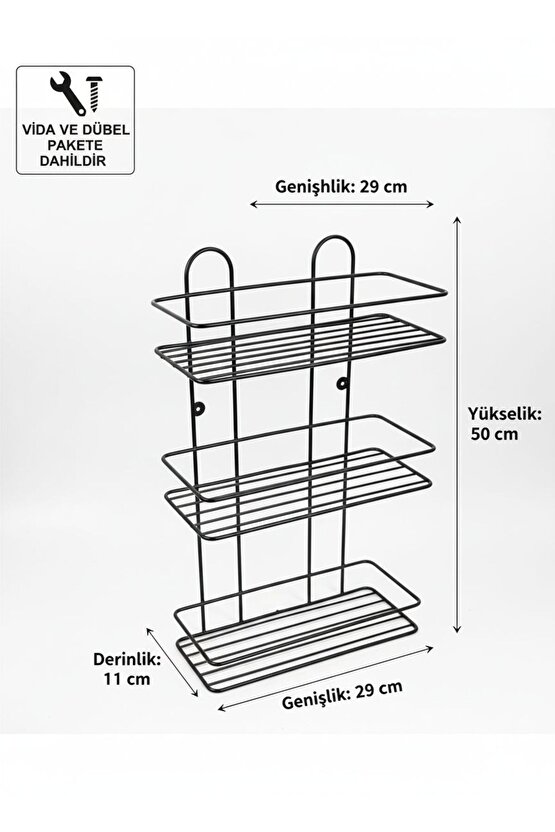 Ömür Boyu Paslanmaz Vidalı 3 Katlı Banyo Rafı Duş Şampuanlık Duvar Düzenleyici Organizer