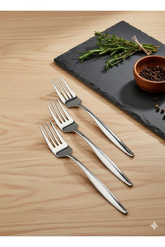 12 Parça 6 Kişilik Natural Sivri Yemek Kaşık & Yemek Çatalı