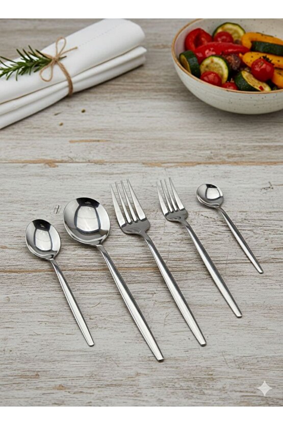 Round Yeni Nesil 60 Parça 12 Kişilik Çatal Kaşık Takımı Paslanmaz Çelik