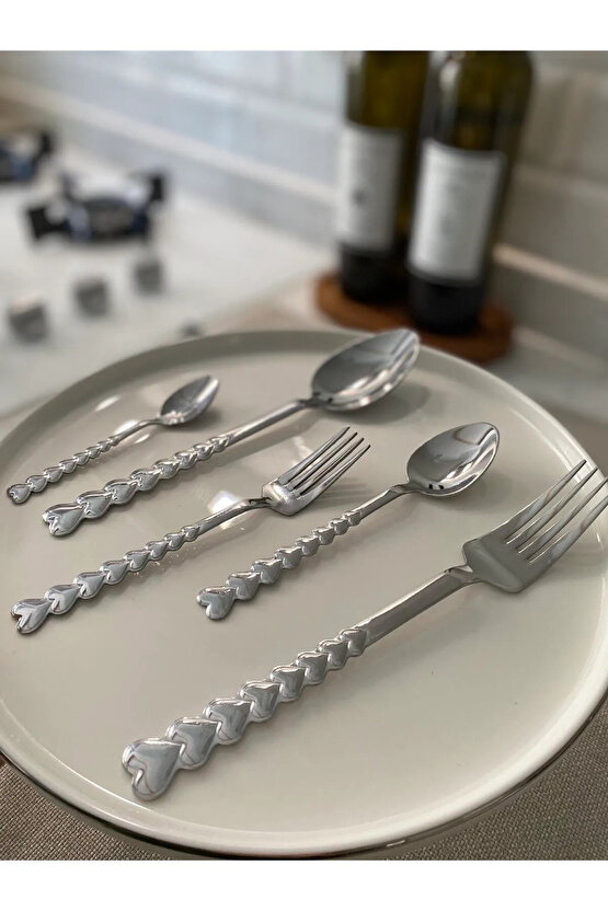 12 Parça 6 Kişilik Kalpli Yemek Kaşık -Yemek Çatalı