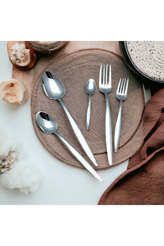 60 Parça 12 Kişilik Natural Çatal Kaşık Takımı - Sivri Model