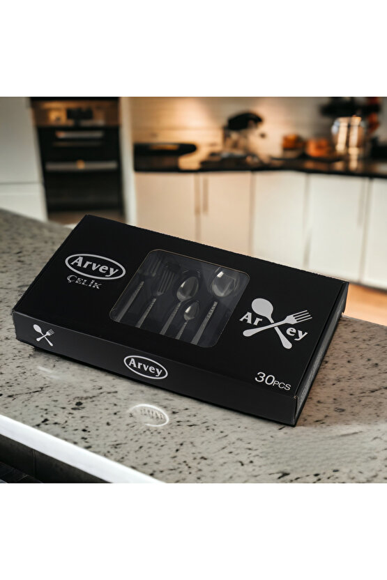 Kutulu 6 Kişilik 30 Parça Çatal Kaşık Takımı Damla Model