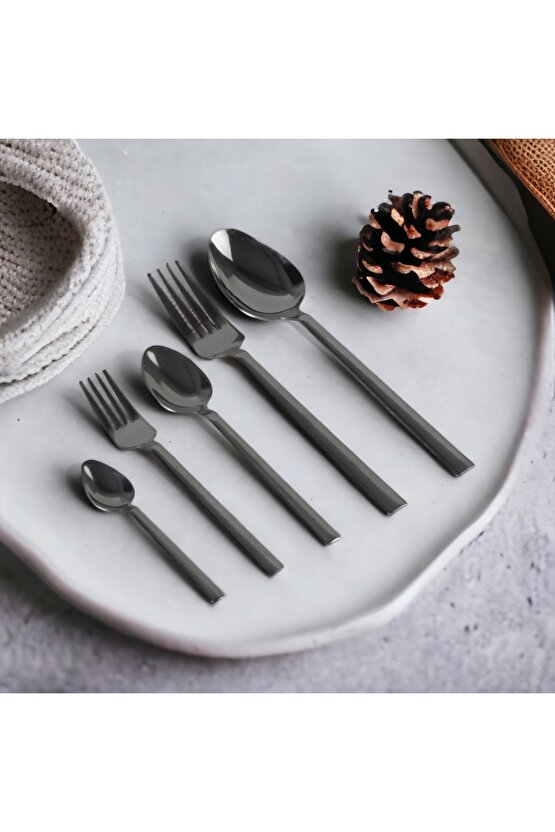 30 Parça 6 Kişilik Natural Çatal Kaşık Takımı Düz Model