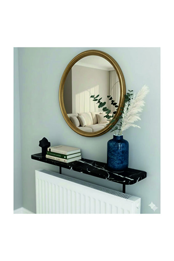 4 KÖŞE OVAL Petek Üstü Raf Duvara Montajsız Kalorifer Peteği Üstü Raf 120x18cm SİYAH MERMER DESEN