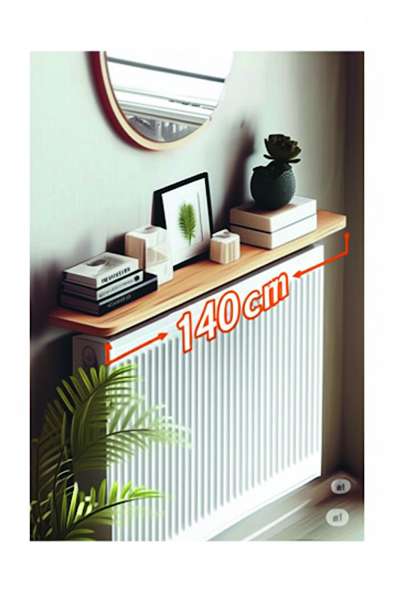 4 KÖŞE OVAL Petek Üstü Raf Dresuar Duvara Montajsız Kalorifer Peteği Üstü Raf 140x18cm ÇAM