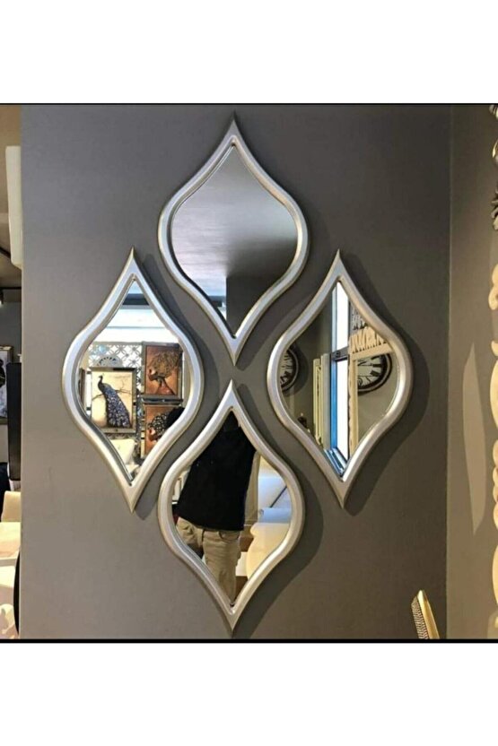 Dekor Dekoratif Ahşap Damla Model 4 Adet Ayna