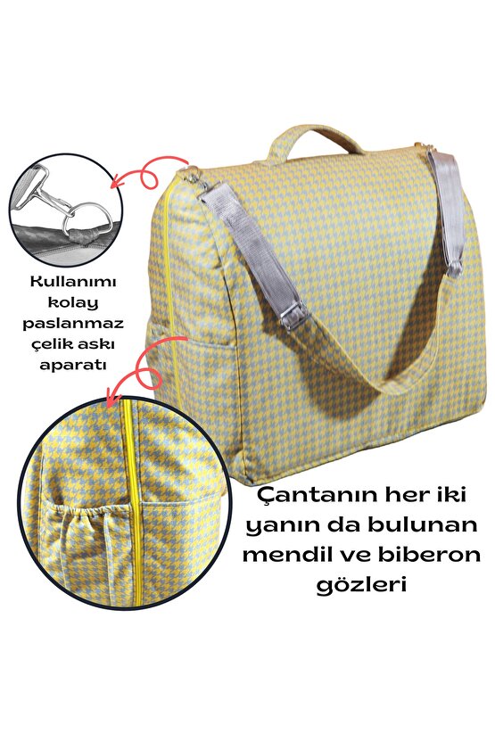 Çantalı Babynest, Bebek Çantası, Taşına Bilir Ebeveyn Yanı Reflü Yatağı Kazayağı Desenli