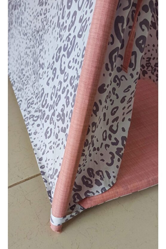 Kızılderili Oyun Çadırı Sabitleme Aparartı Hediyelidir Pudra, Gri-leopar